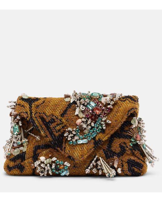 Dries Van Noten Brown Small Embellished Jacquard Clutch