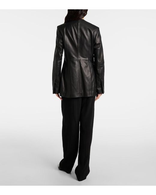 Totême Black Collarless Leather Jacket