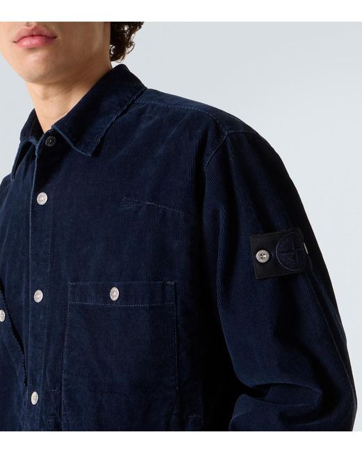 Stone Island Blue Compass Cotton-Blend Corduroy Overshirt for men