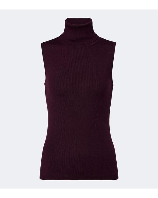 Jardin Des Orangers Purple Ribbed-Knit Virgin Wool Turtleneck Top