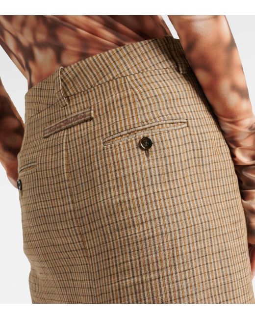 Acne Brown Checked Linen-blend Maxi Skirt