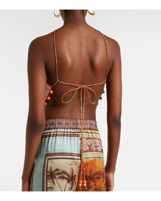 ALÉMAIS Metallic Marva Beaded Crochet Open-Back Cotton Top