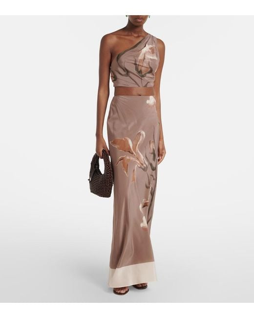 Sir Brown Azaliea Floral Silk Maxi Skirt