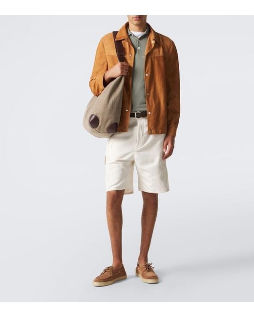 Brunello Cucinelli Brown Jute-Trimmed Suede Boat Shoes for men