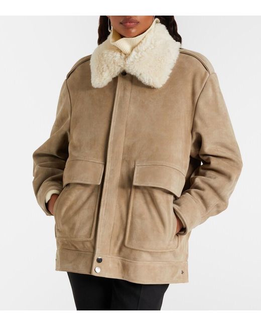 Nour Hammour Natural Drey Shearling-Trimmed Suede Jacket