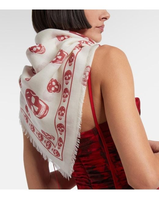 McQueen Red Skull Wool Scarf