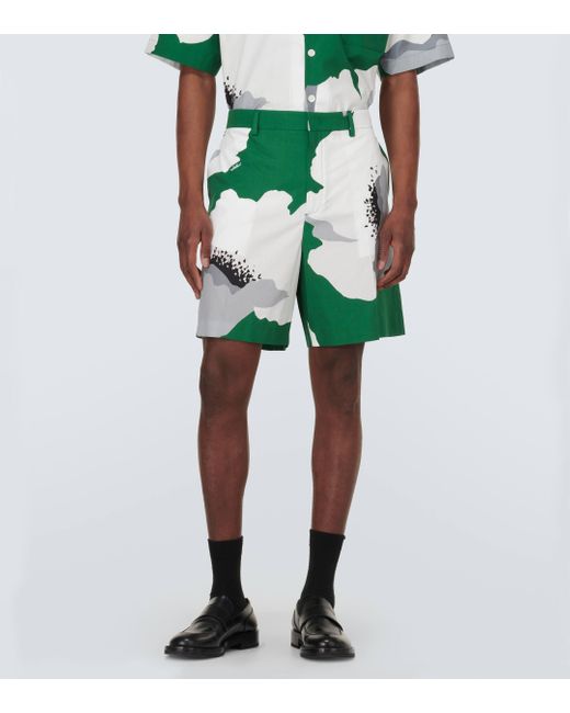 Valentino Green Floral Cotton Poplin Bermuda Shorts for men