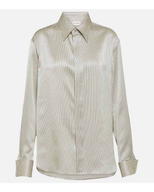 Saint Laurent Gray Striped Silk Satin Shirt
