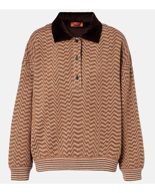 Missoni Brown Zigzag Wool And Cotton Polo Sweater
