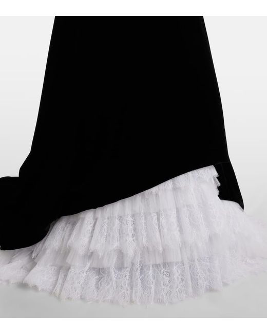 Costarellos Black Laurette Lace-Trimmed Velvet Bustier Gown