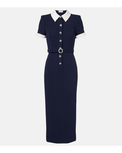 Self-Portrait Blue Hemdblusenkleid Aus Satin Mit Kristallen