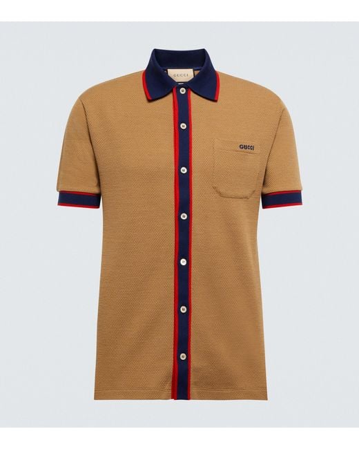 Gucci Brown Wool And Cotton Polo T-shirt for men