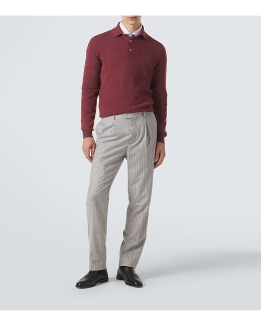 Brunello Cucinelli Red Cashmere Polo Sweater for men