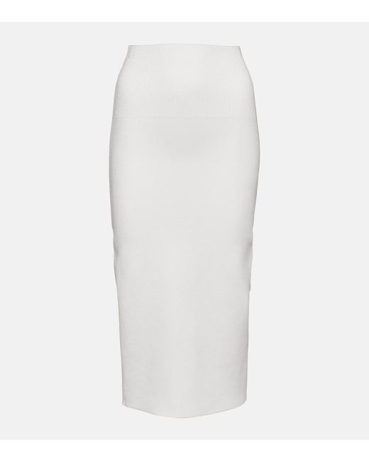 Victoria Beckham White Ribbed-knit High-rise Midi Skirt
