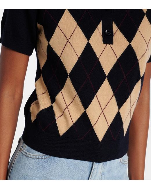 FRAME Black Argyle Wool Polo Shirt
