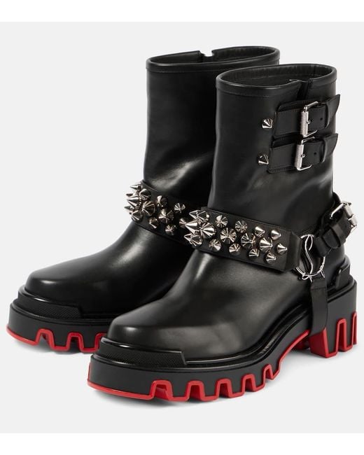 Christian Louboutin Black Dune Bike Studded Leather Ankle Boots