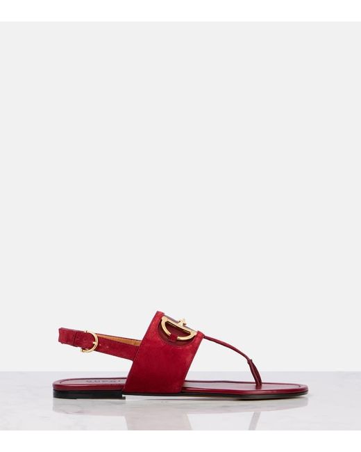 Gucci Red Horsebit Suede Thong Sandals
