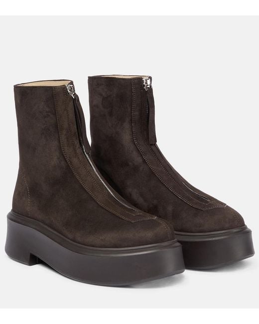 The Row Brown Suede Platform Ankle Boots