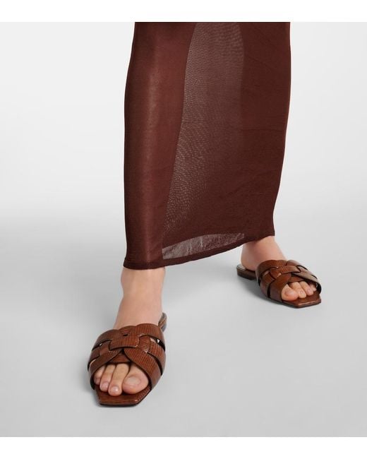Saint Laurent Brown Tribute Lizard-Effect Leather Slides