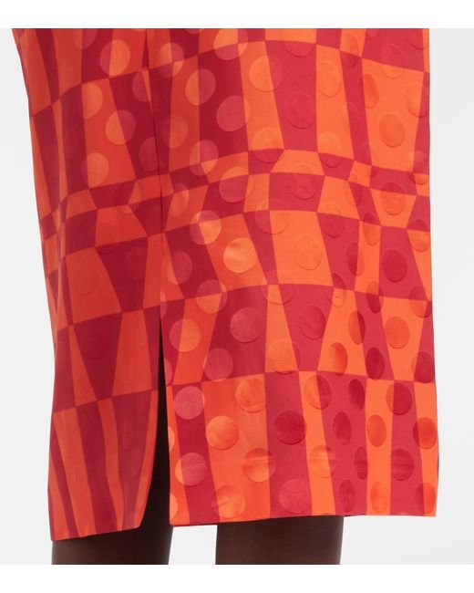 Dries Van Noten Orange Satin Jacquard Midi Skirt