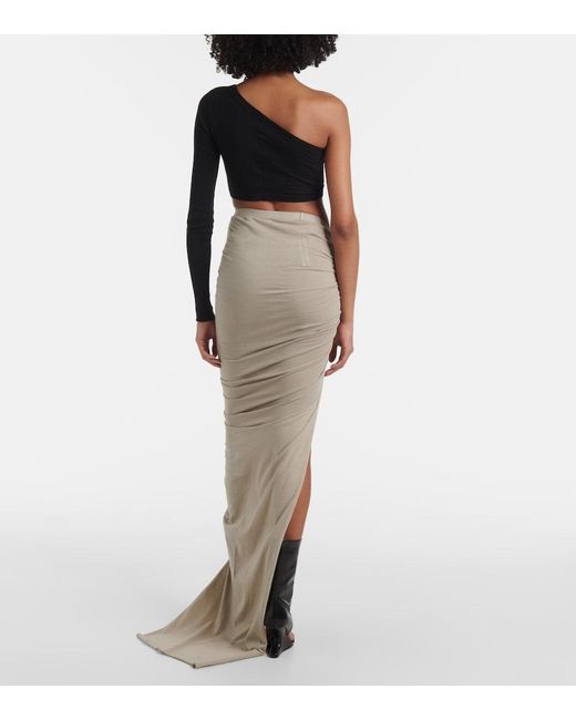 Rick Owens White Ruched Cotton Jersey Maxi Skirt