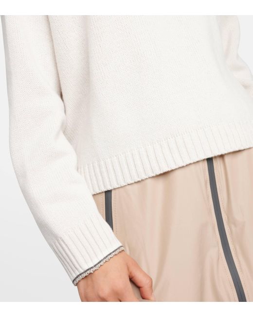 Brunello Cucinelli White Wool, Cashmere, And Silk Half-zip Sweater