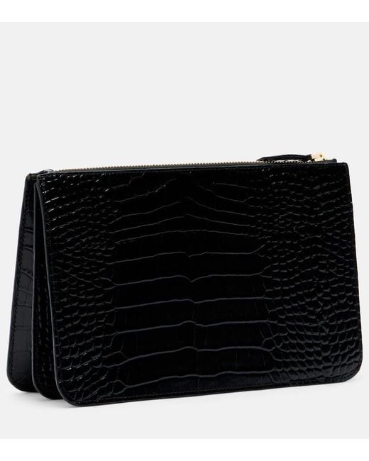 Totême Black Threefold Croc-Effect Leather Clutch