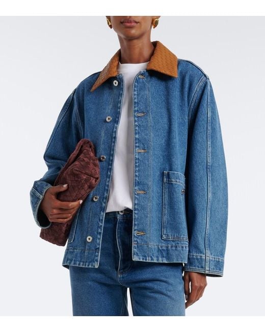Bottega Veneta Blue Intrecciato Oversized Denim Jacket
