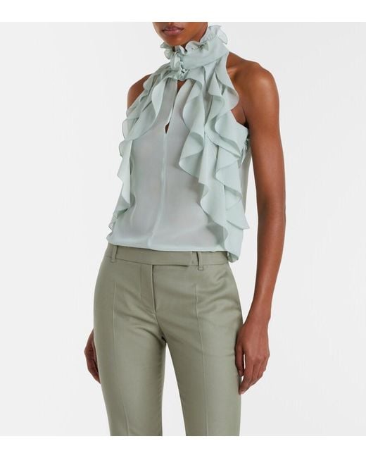 McQueen Gray Ruffled Silk Chiffon Top