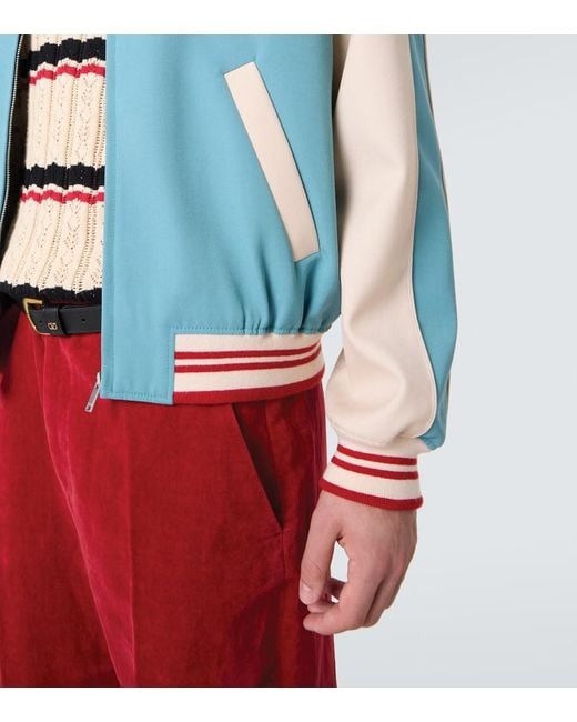 Valentino Blue Logo Virgin Wool Varsity Jacket for men