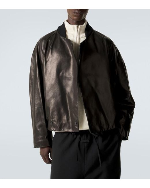 Fear Of God Black Leather Bomber Jacket for men