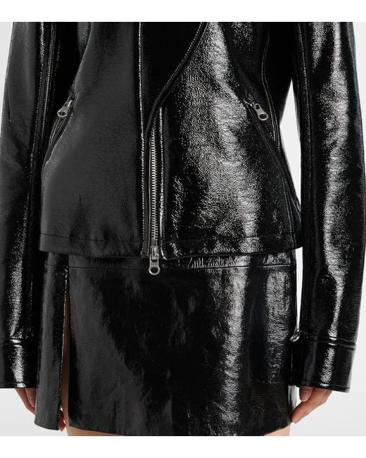 Courreges Black Beschichtete Bikerjacke Aus Canvas