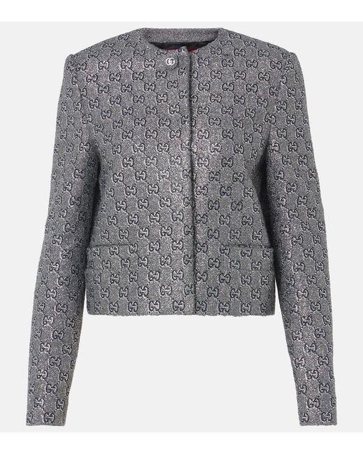 Blazer De Lame Con Gg Gucci de color Gray