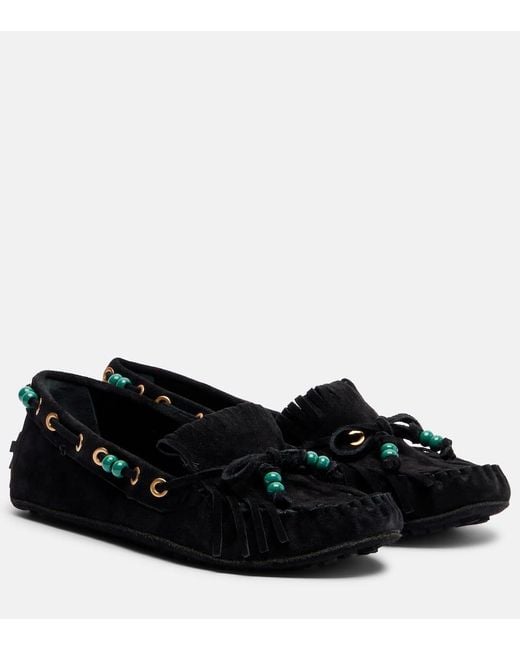 Farm Rio Black Verzierte Segelschuhe Aus Veloursleder