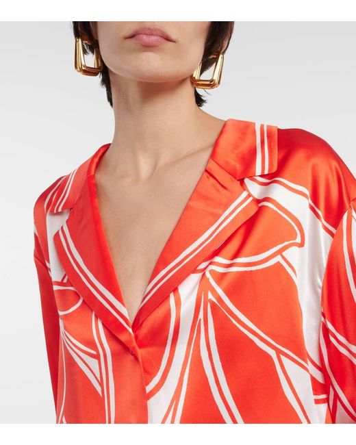 Camisa Ramona De Saten De Seda Estampada Sir de color Red