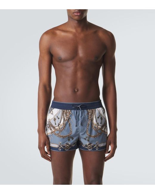 Dolce & Gabbana Blue Printed Swim Trunks for men