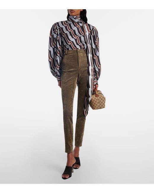 Gucci Brown Cotton-Blend Velvet Leggings