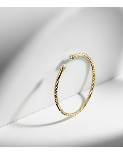 David Yurman Metallic Cablespira Flex 18Kt Cuff Bracelet With Freshwater Pearls And Diamonds