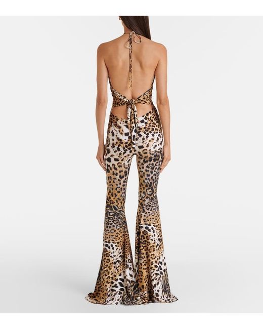 Roberto Cavalli Metallic Jaguar-Print Cutout Jersey Jumpsuit