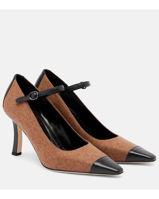 Manolo Blahnik Brown Semele 90 Leather-Trimmed Tweed Pumps