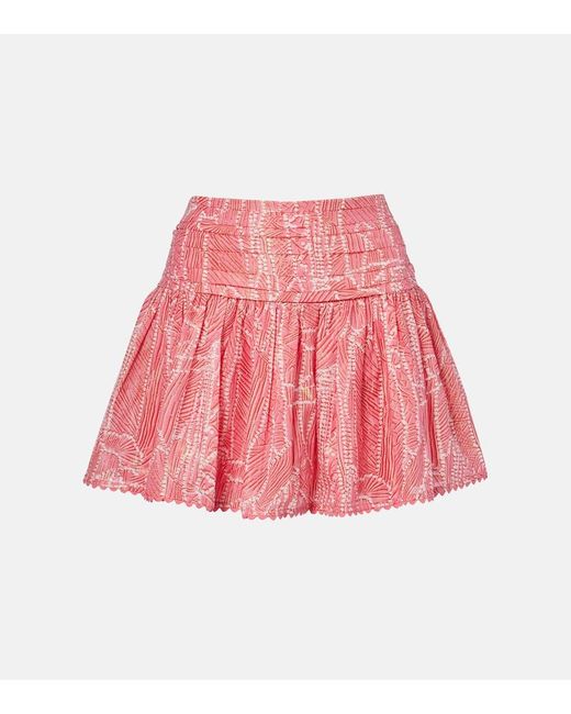 Poupette Red Colleen Printed Cotton-Blend Lame Miniskirt
