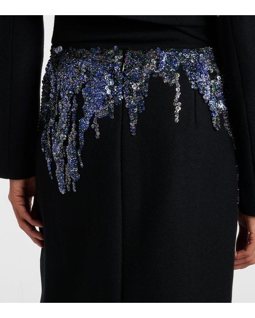 Falda Midi De Mezcla De Lana Con Lentejuelas Dries Van Noten de color Black