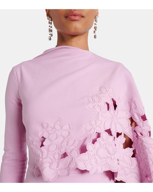 Oscar de la Renta Pink Cape-Detail Wool-Blend Midi Dress