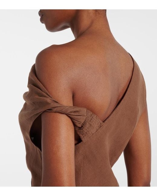 Faithfull The Brand Brown Suis Asymmetric Linen Maxi Dress