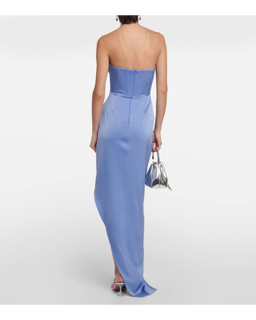 Alex Perry Blue Satin Crepe Draped Bustier Gown