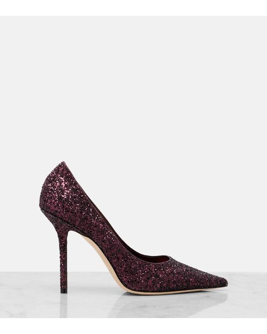 Jimmy Choo Purple Love 100 Glitter Pumps
