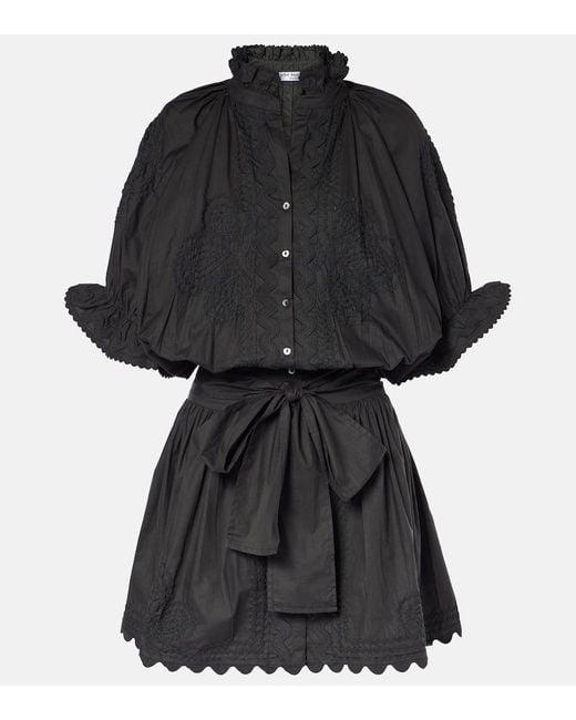 Juliet Dunn Black Embroidered Cotton Poplin Minidress