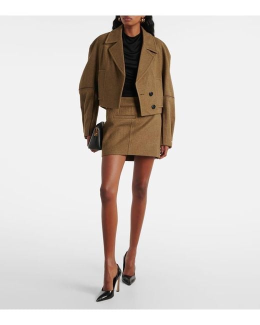 Victoria Beckham Green Cropped Wool Peacoat