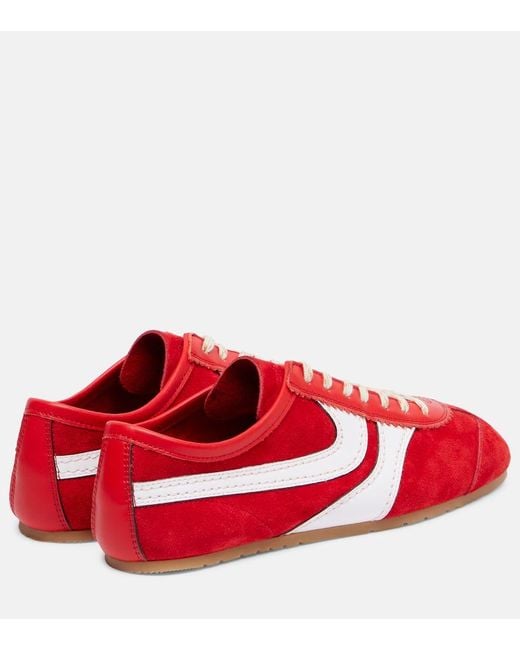 Dries Van Noten Red Sneakers Aus Veloursleder Und Leder
