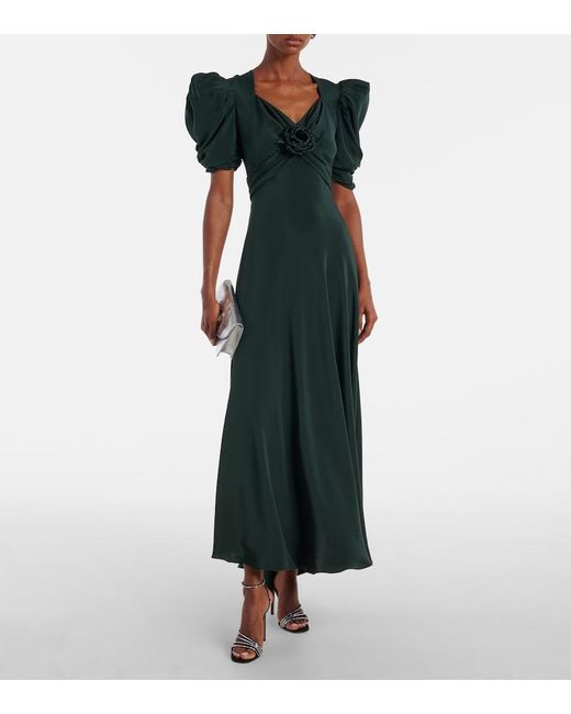 rodarte green silk dress Green Silk Crepe Dress With Gathered Bust And Ribbon Detail